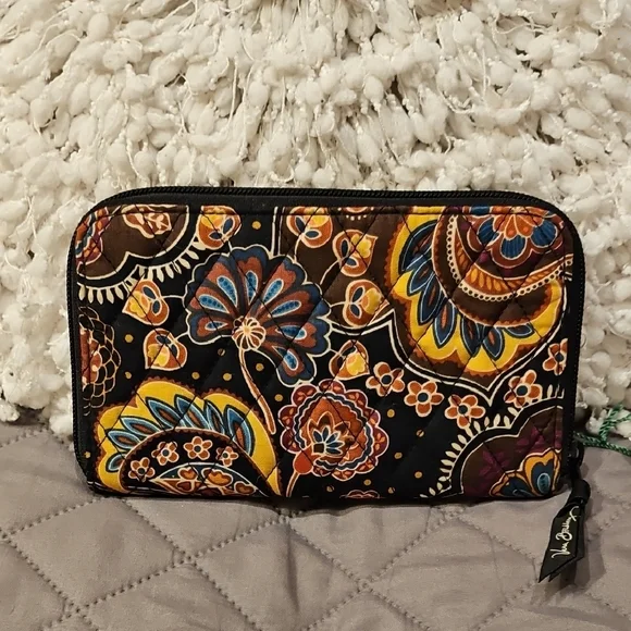Vera Bradley Kensington Zip Around Paisley Quilted Wallet - Black, Brown, Orange - Picture 4 of 16